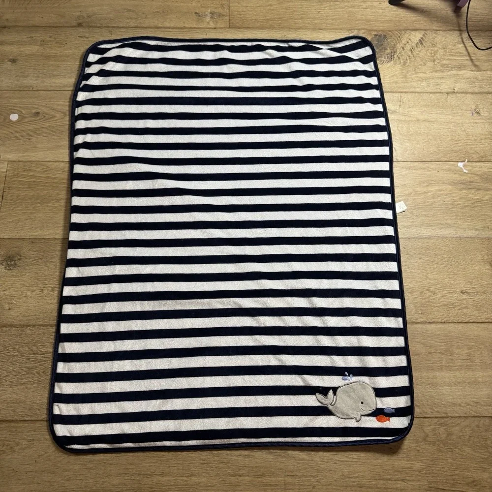Child of Mine Carter's Blue Striped Whale Baby Boy Blanket Minky Dot 38 X 29